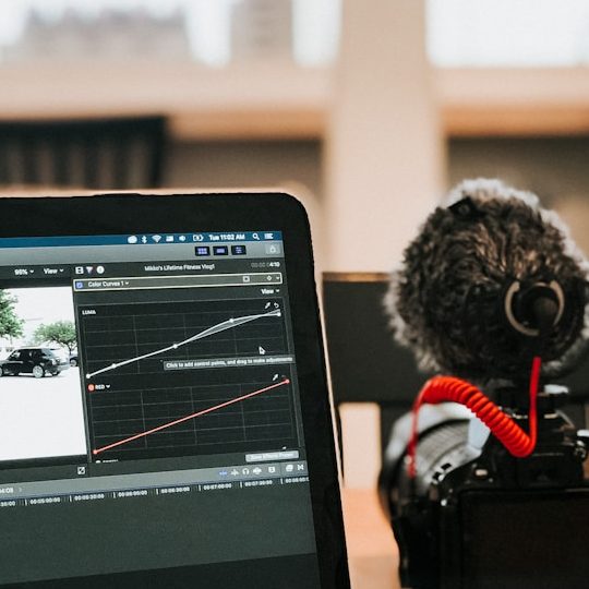 Image of a computer, camera and microphone -Stock Image
